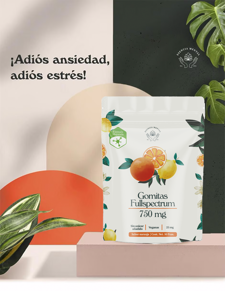 Gomitas antiestrés y ansiedad 750 mg | Esencia mental | Fullspectrum | (30 gomitas sabor naranja)