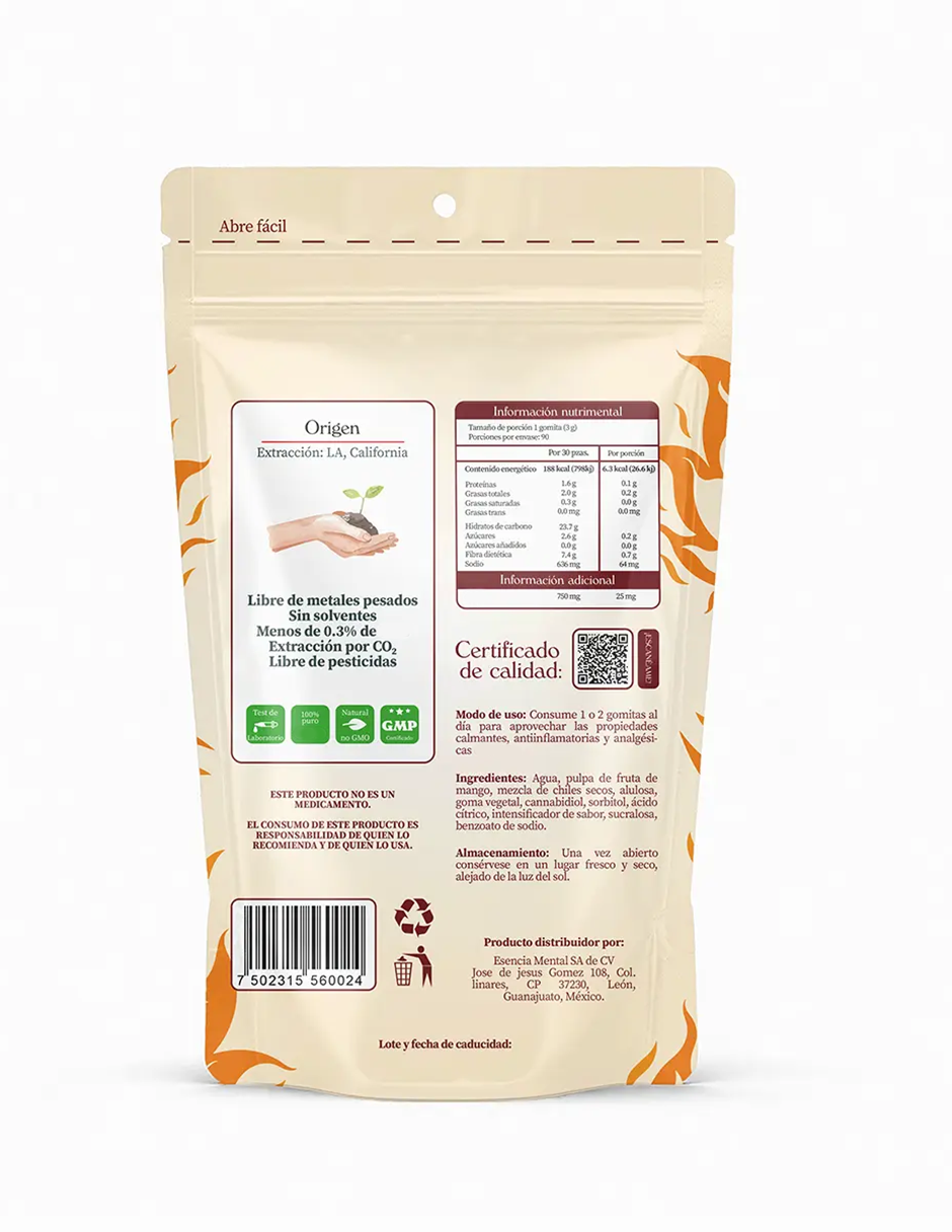 Gomitas antiestrés y ansiedad 2250 mg | Esencia mental | Fullspectrum | (90 gomitas sabor mango con chile)