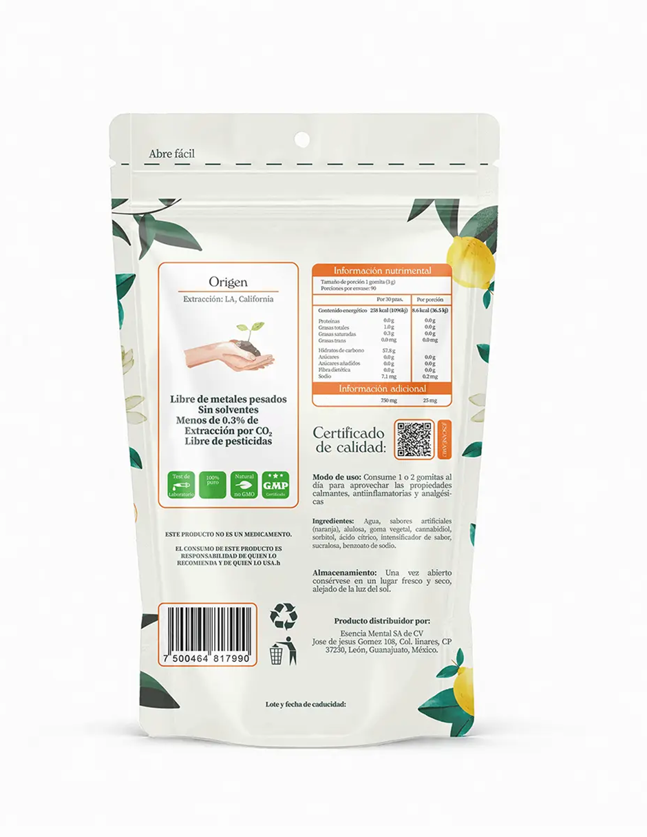 Gomitas antiestrés y ansiedad 2250 mg | Esencia mental | Fullspectrum | (90 gomitas sabor naranja para dormir, estrés y ansiedad)