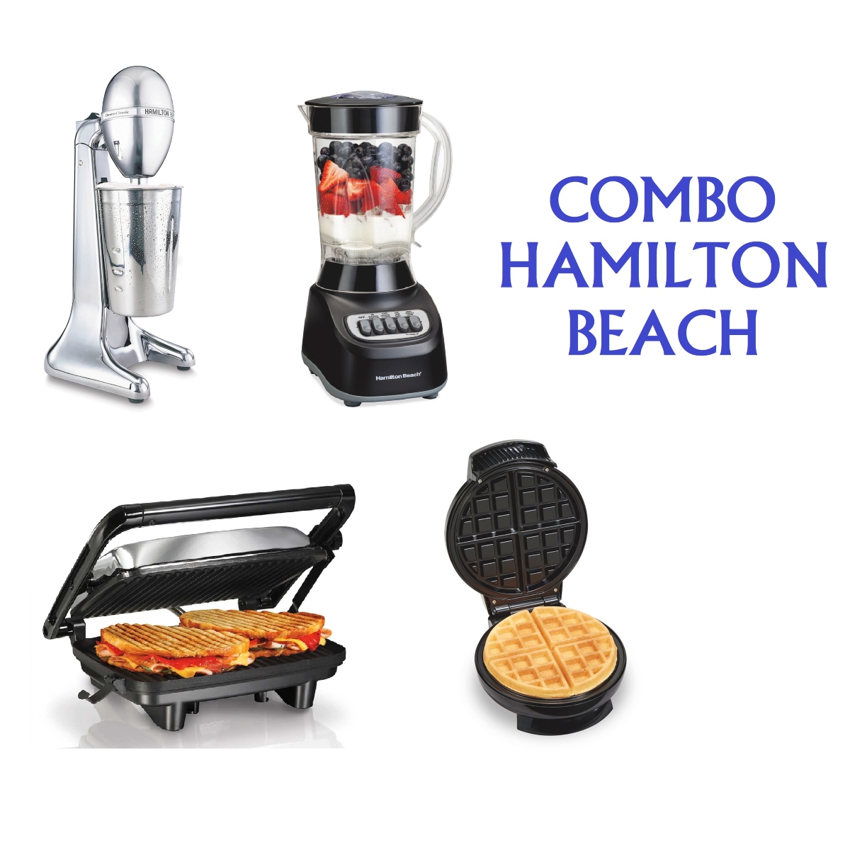 Combo Hamilton Beach Fuente de Sodas / Licuadora / Parrilla Panini / Wafflera ALBY8