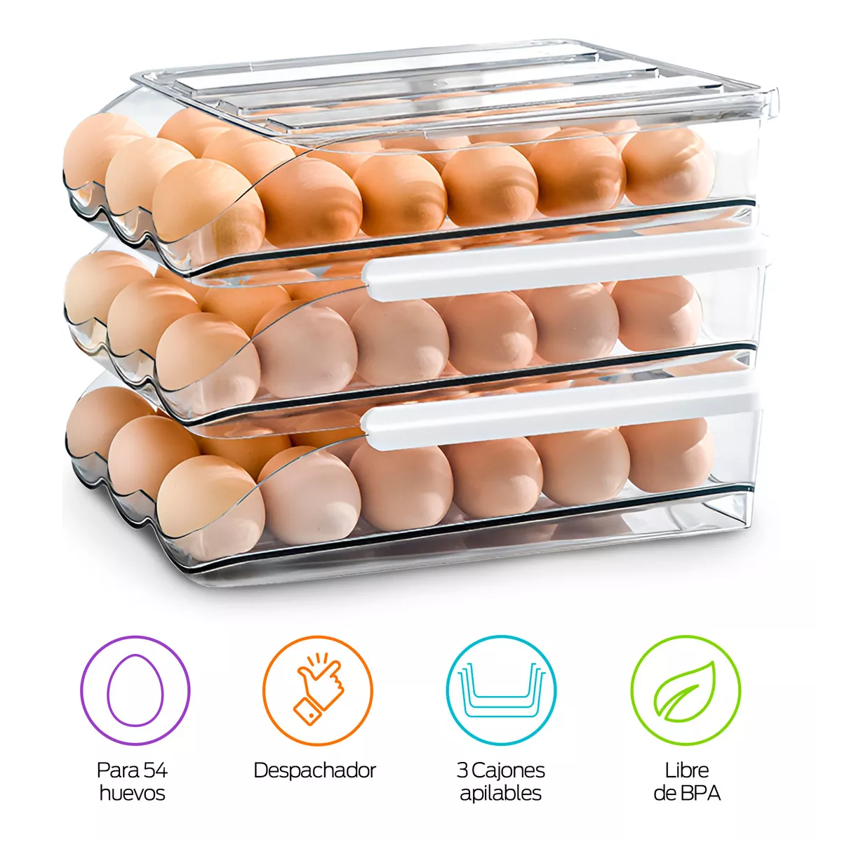Organizador de 54 Huevos para Alacena, Refrigerador y Cocina