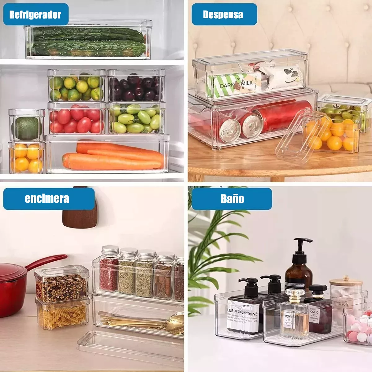 Organizador Refrigerador Cocina Set 12 Contenedores Con Tapa