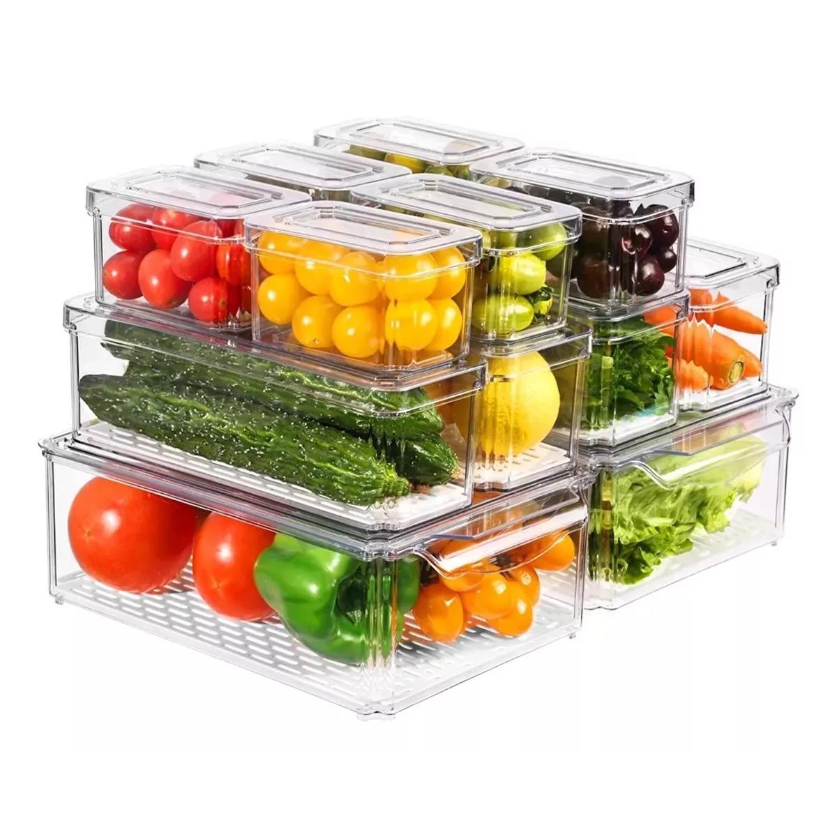 Organizador Refrigerador Cocina Set 12 Contenedores Con Tapa