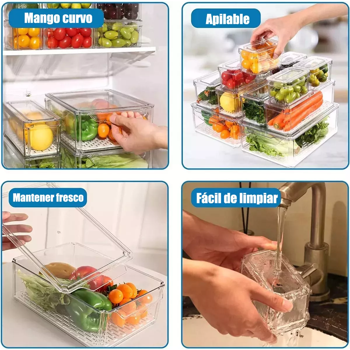 Organizador Refrigerador Cocina Set 12 Contenedores Con Tapa