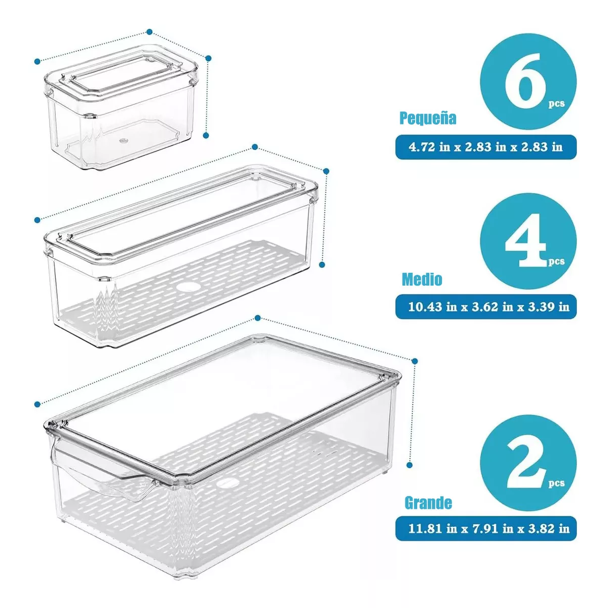 Organizador Refrigerador Cocina Set 12 Contenedores Con Tapa