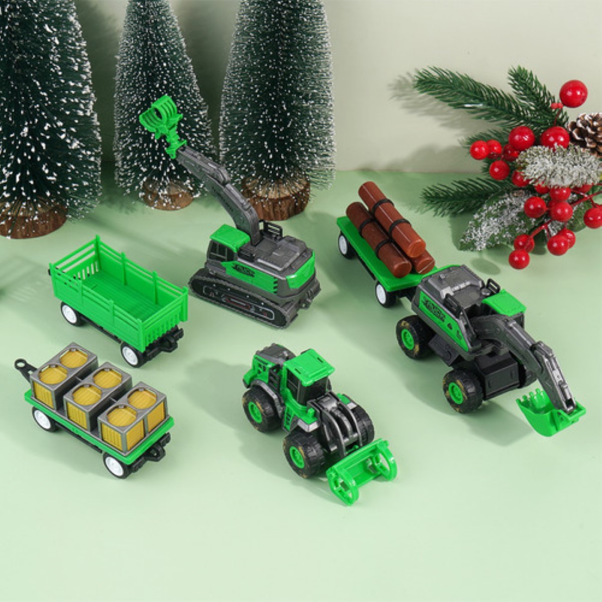 Carros De Juguete Para Niños Vehículo De Construcción Agricultura 6pzs verde gris 