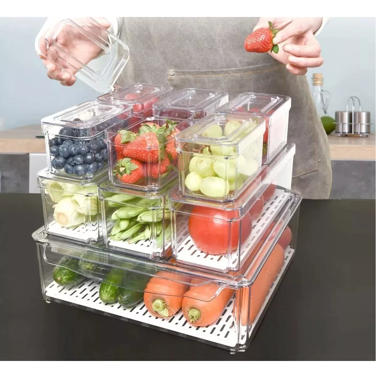 Organizador Refrigerador Cocina Set 10 Contenedores Con Tapa