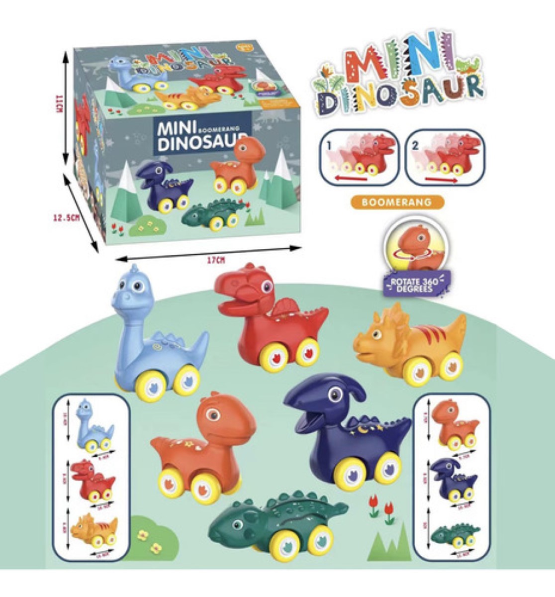 Juguetes De Dinosaurios Coche Para Niños 6pcs colres