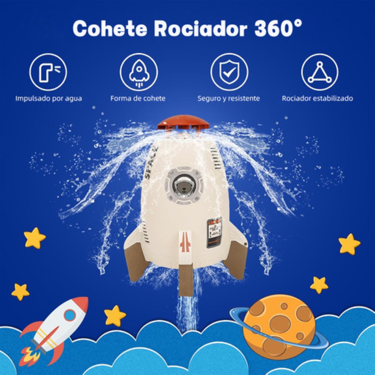 Juguete Para Niños Rociador De Agua Aspersor Cohete Espacial cafe azul