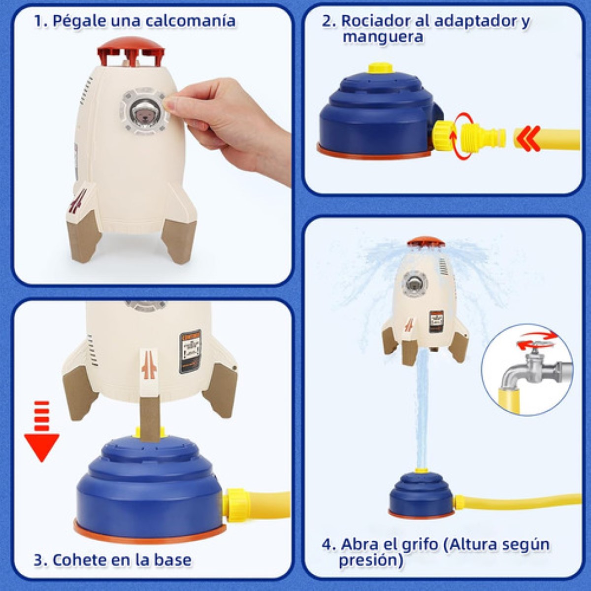 Juguete Para Niños Rociador De Agua Aspersor Cohete Espacial cafe azul
