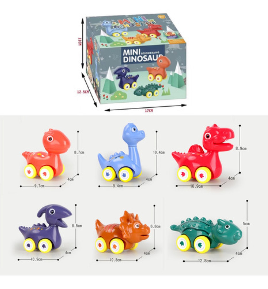 Juguetes De Dinosaurios Coche Para Niños 6pcs colres