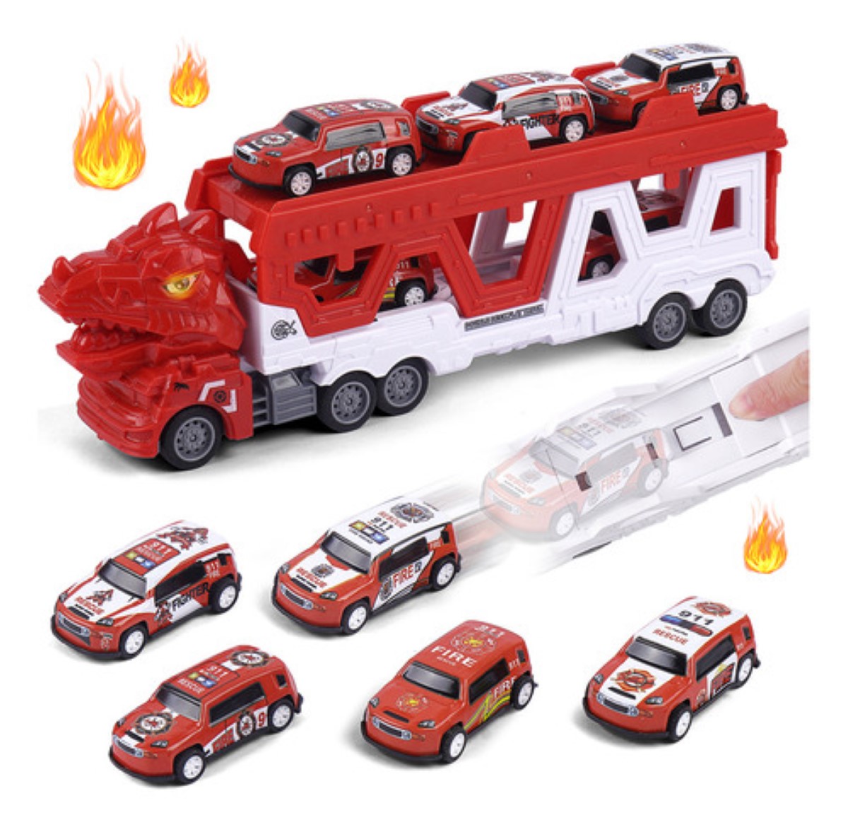 Juguete Niños Camion De Bomberos Con Pista Catapultante 6pz rojo blanco