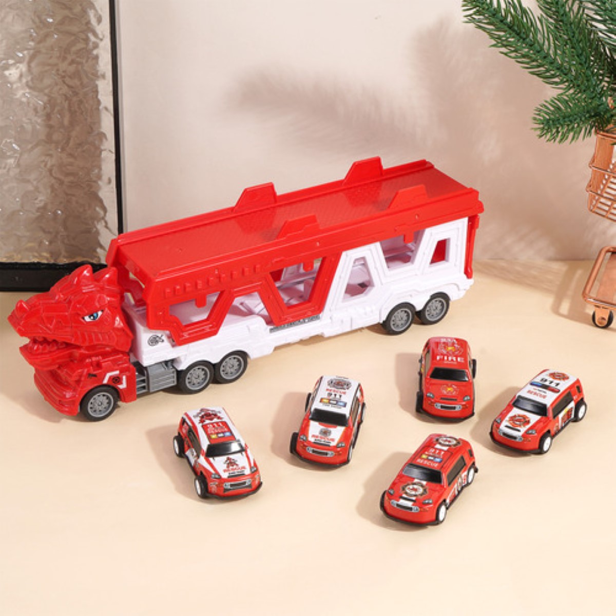 Juguete Niños Camion De Bomberos Con Pista Catapultante 6pz rojo blanco