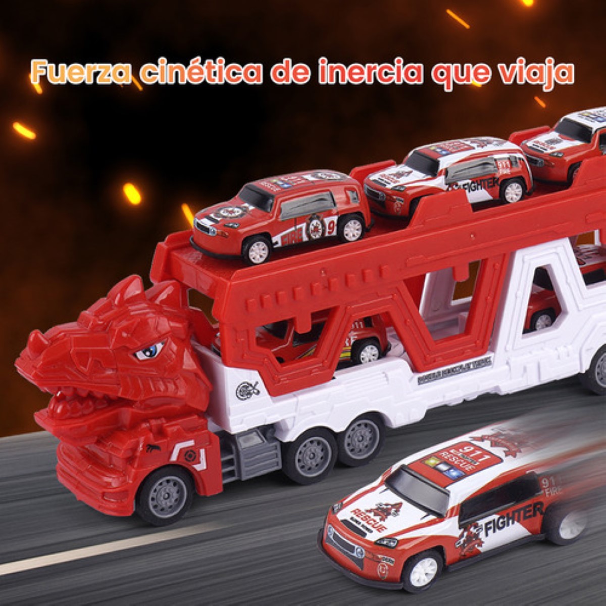 Juguete Niños Camion De Bomberos Con Pista Catapultante 6pz rojo blanco