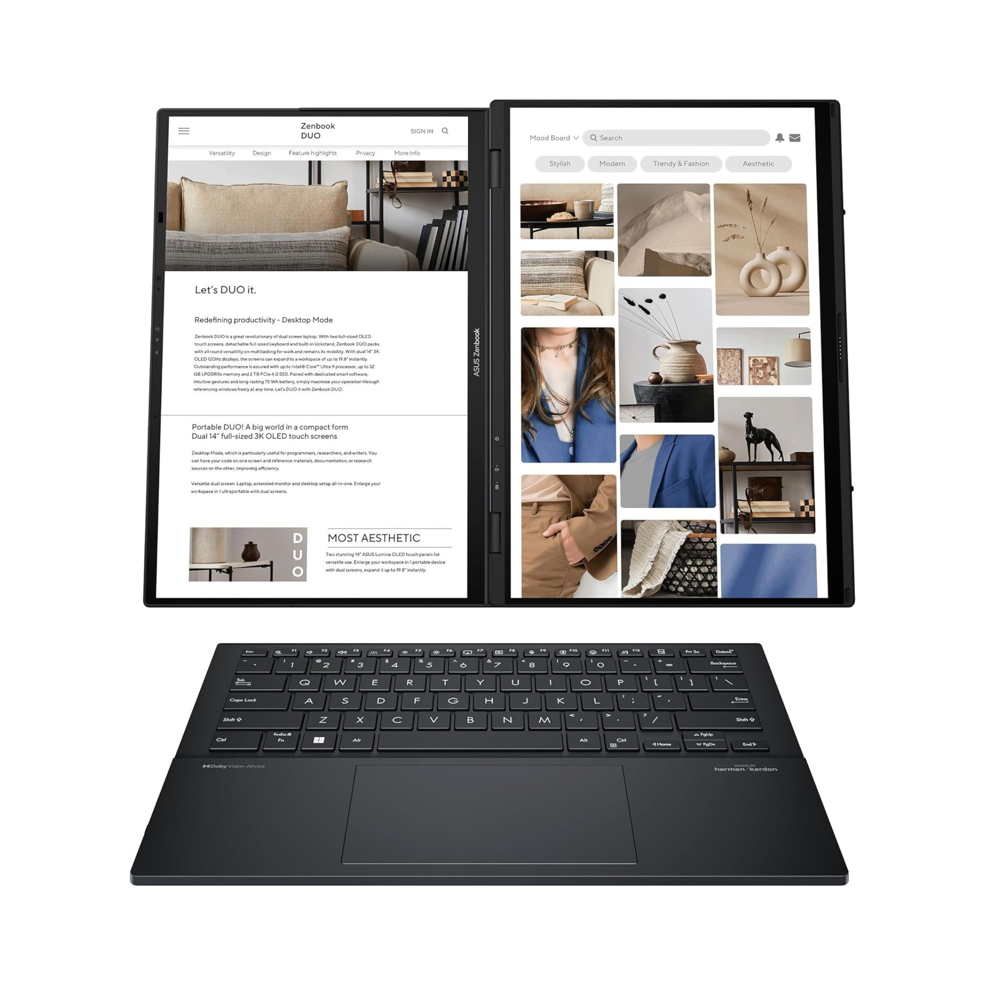 Asus Zenbook Duo OLED de 14'', Intel Core Ultra 9 185H, 32 GB RAM DDR5, 2 TB SSD NVMe, Windows 11 Home, incluye Funda y Stylus, Negro