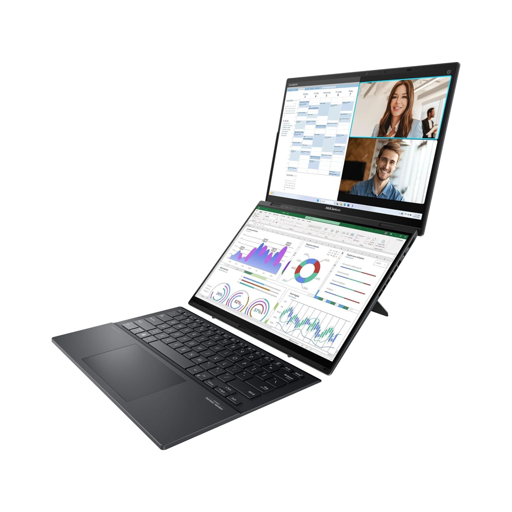Asus Zenbook Duo OLED de 14'', Intel Core Ultra 9 185H, 32 GB RAM DDR5, 2 TB SSD NVMe, Windows 11 Home, incluye Funda y Stylus, Negro