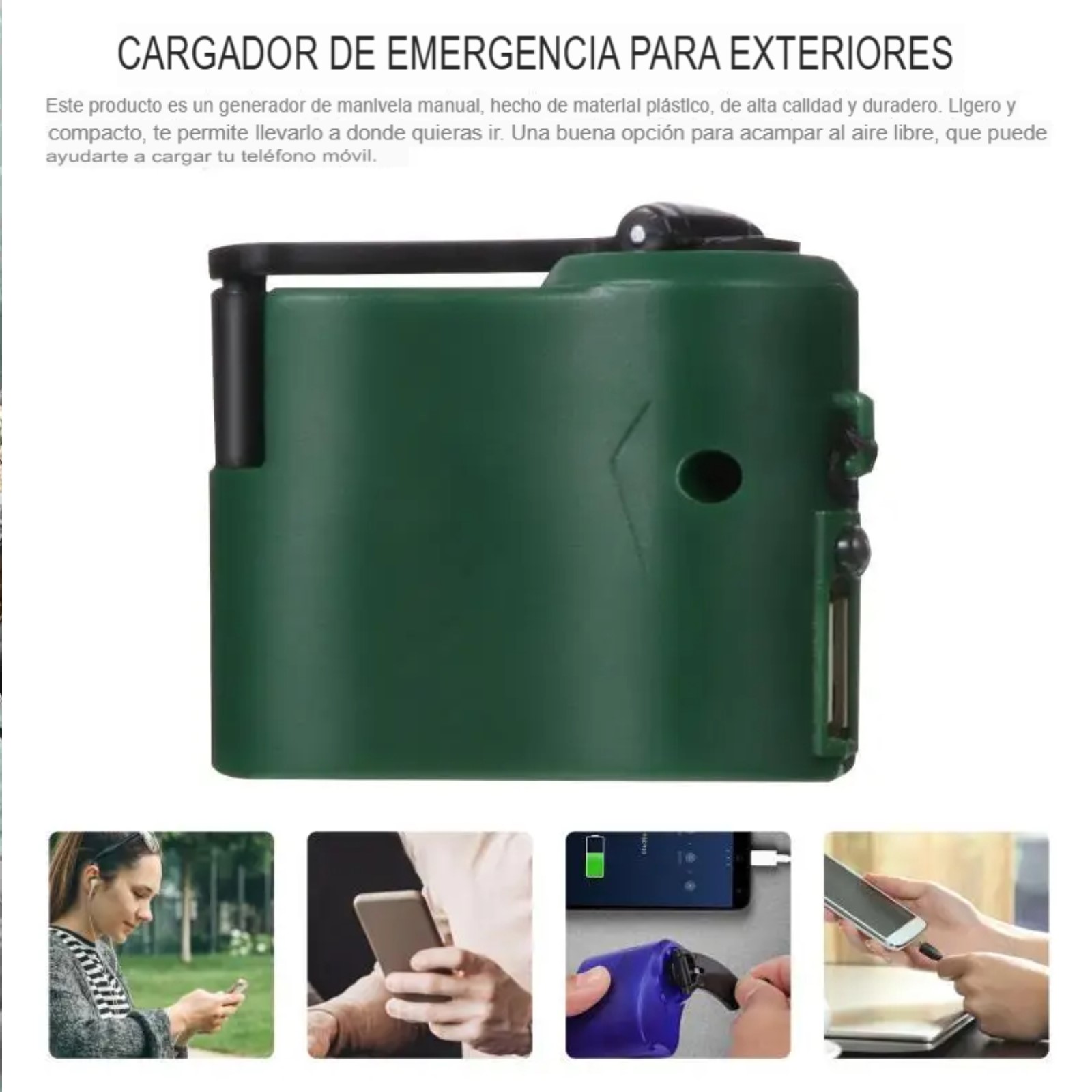 Generador mano USB cargador portátil Banco energía Camping exteriores eléctricos viaje Manual