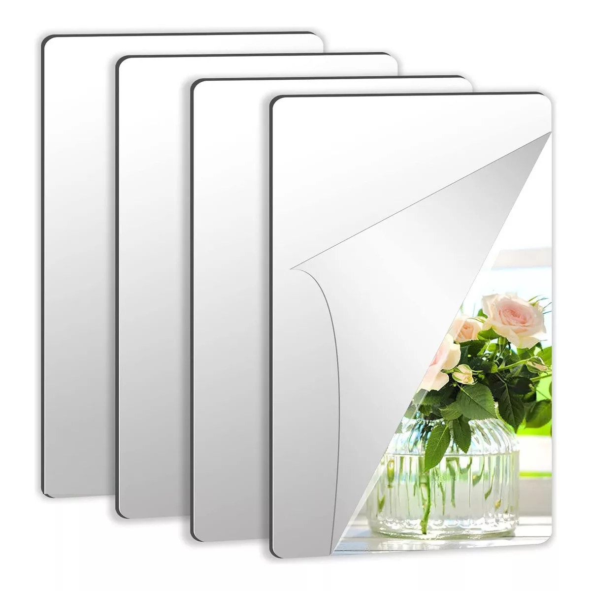 Espejos Rectangular Adhesivo Acrílico Pared 4pcs 
