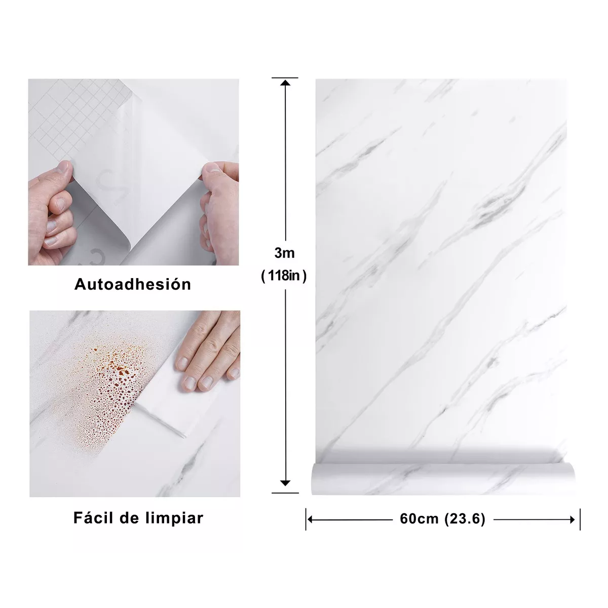Papel Tapiz Con Adhesivo Tipo Mármol Vinil 60cm X 3m