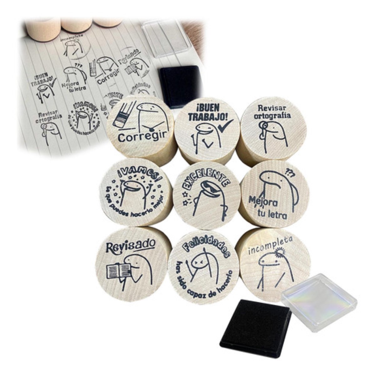 Sellos Para Maestros Kit Escolar Incluye Cojin9pcs Sello cafe claro