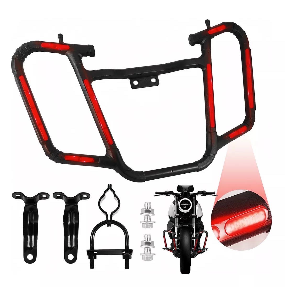 Defensa Parachoque Acero Reforzada Reflejante Moto Universal