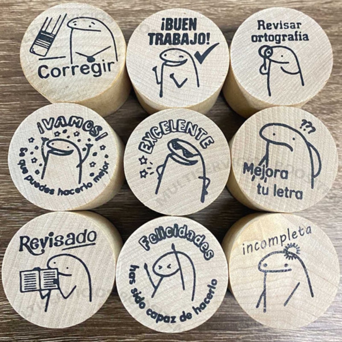 Sellos Para Maestros Kit Escolar Incluye Cojin9pcs Sello cafe claro