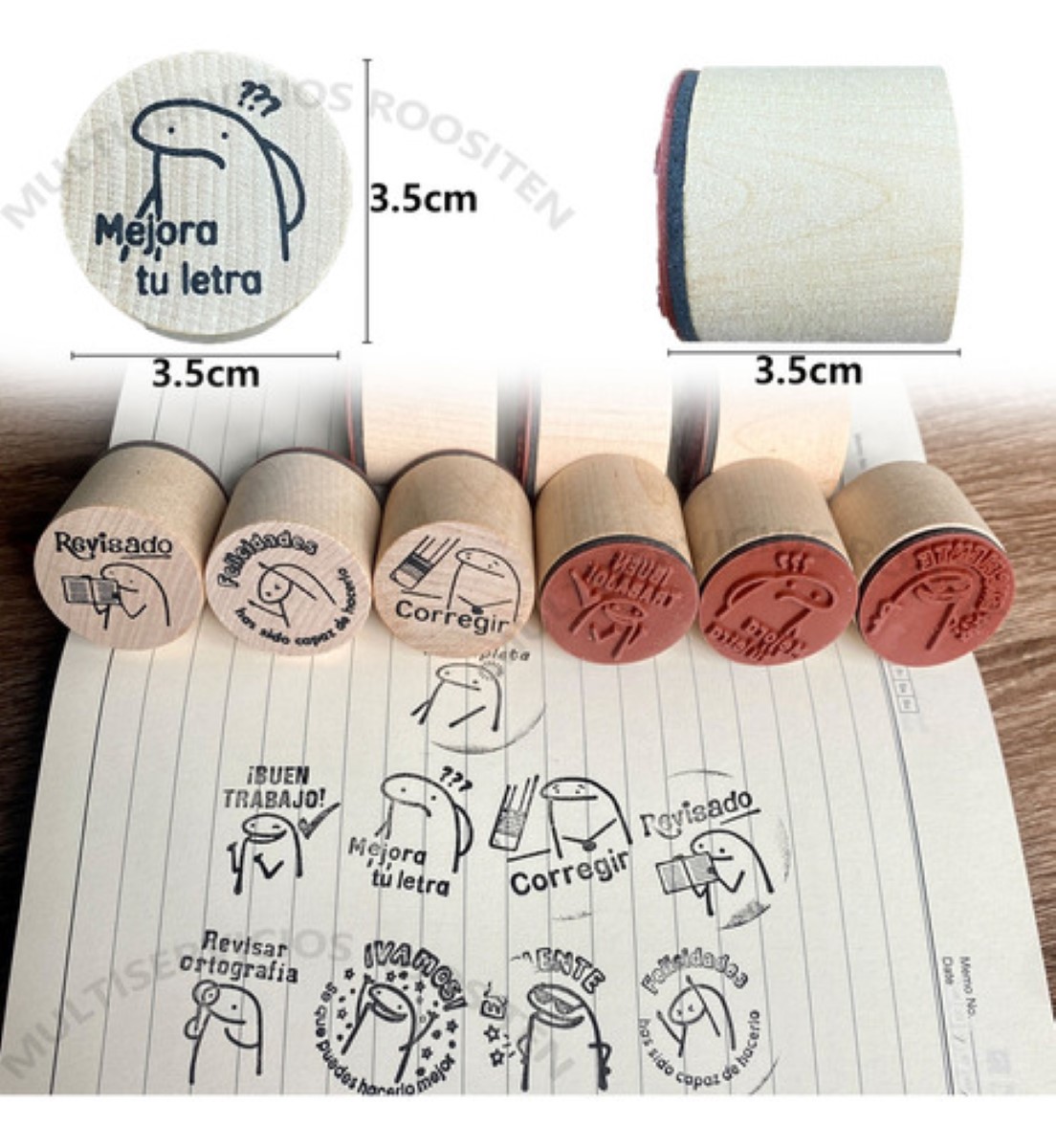 Sellos Para Maestros Kit Escolar Incluye Cojin9pcs Sello cafe claro