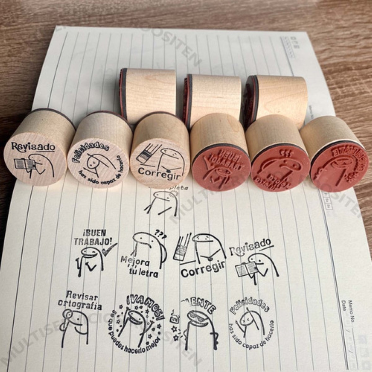 Sellos Para Maestros Kit Escolar Incluye Cojin9pcs Sello cafe claro