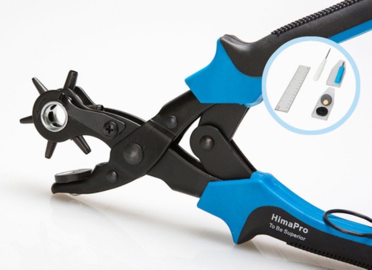 Kit Pinza Sacabocados Ojilladora Perforadora Para Cinturón. negro azul plata 