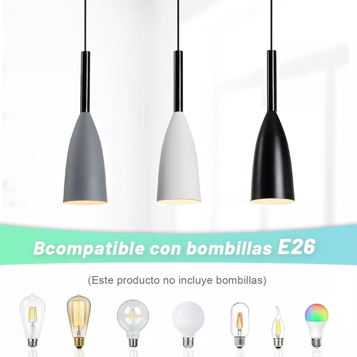 3 Lámparas De Techo Colgantes Modernas E26 Industrial Color Blanco