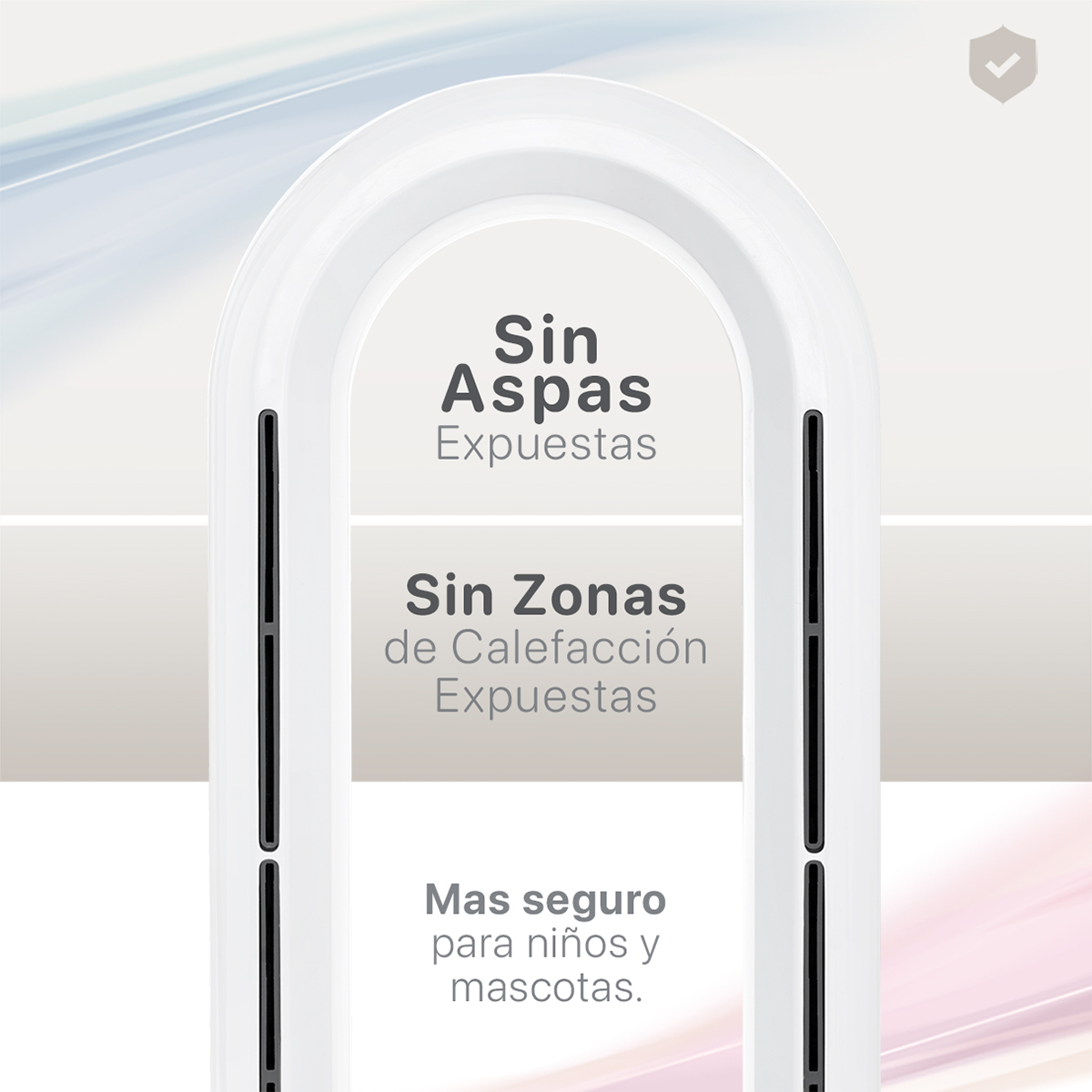 Ventilador Calentador Ventilador sin Aspas y Purificador 3 en 1, Silencioso, Portátil, Oscilación 80° Chico- Dorado / Blanco Aero 1200  ESQUIMAL