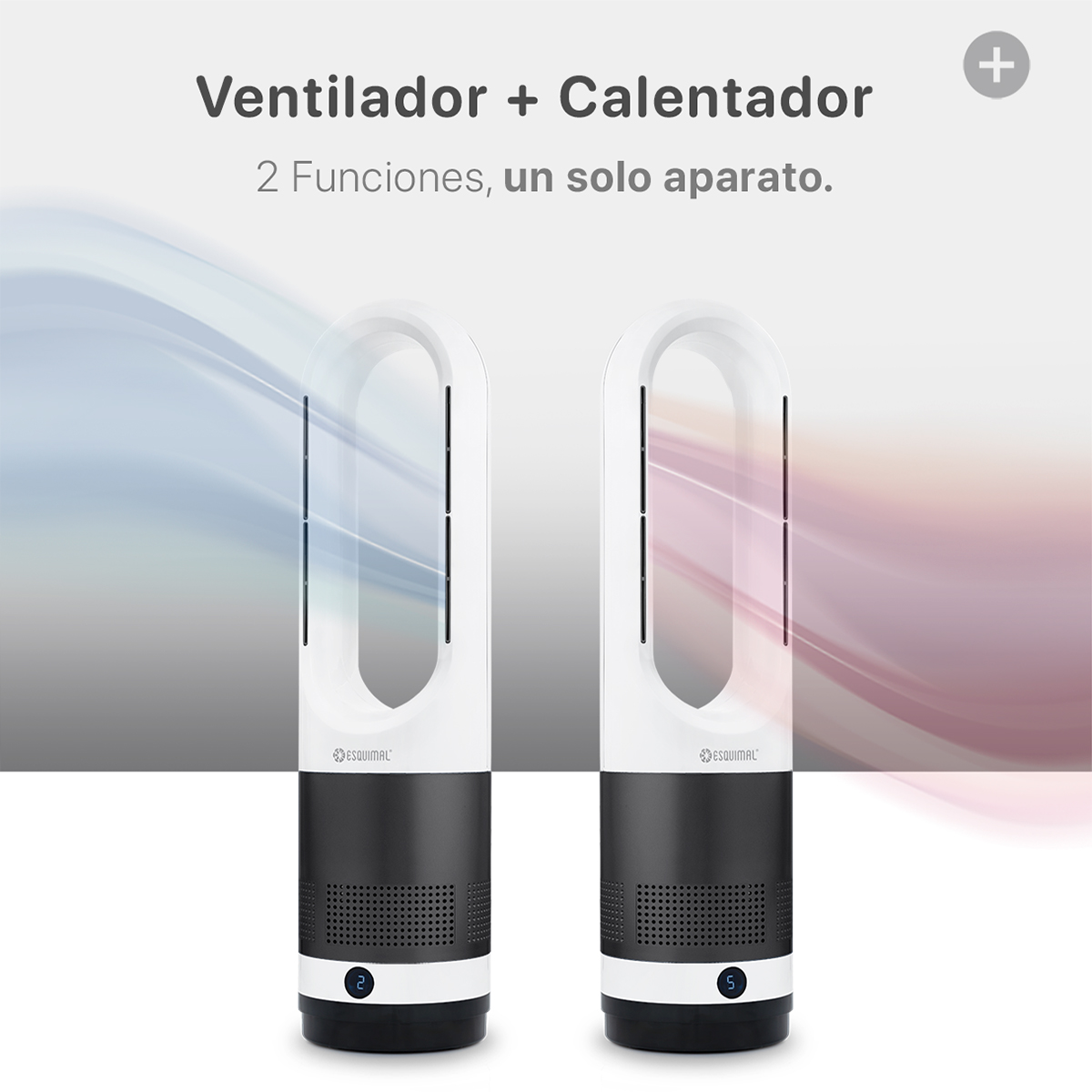 Ventilador sin Aspas Calentador 2 en 1 Silencioso Portátil Oscilación 80° con Control Remoto Gris/Blanco ESQUIMAL
