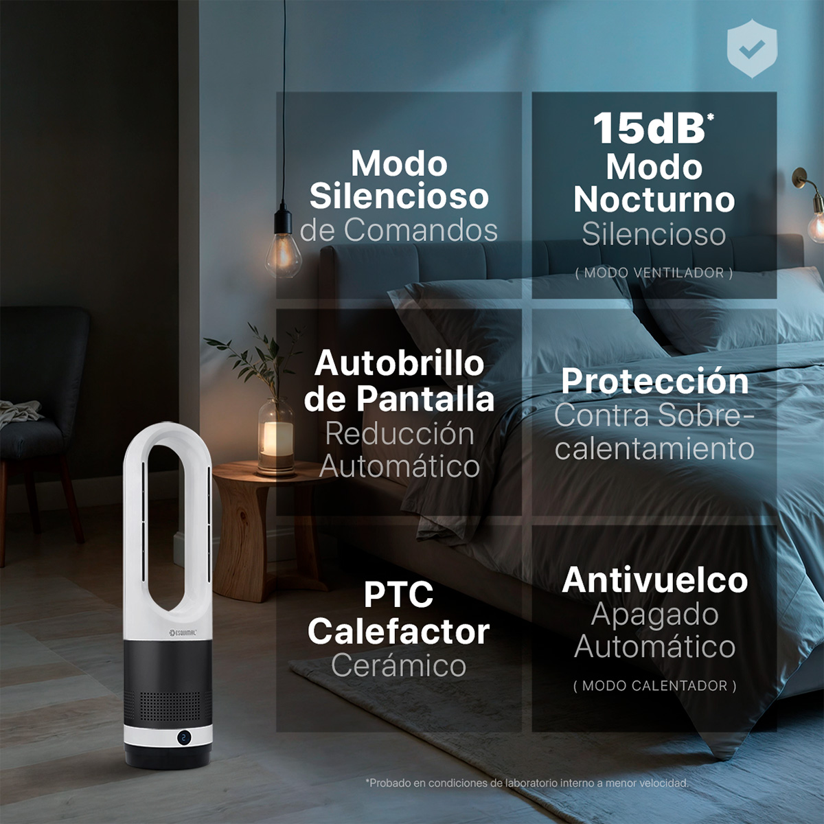 Ventilador sin Aspas Calentador 2 en 1 Silencioso Portátil Oscilación 80° con Control Remoto Gris/Blanco ESQUIMAL