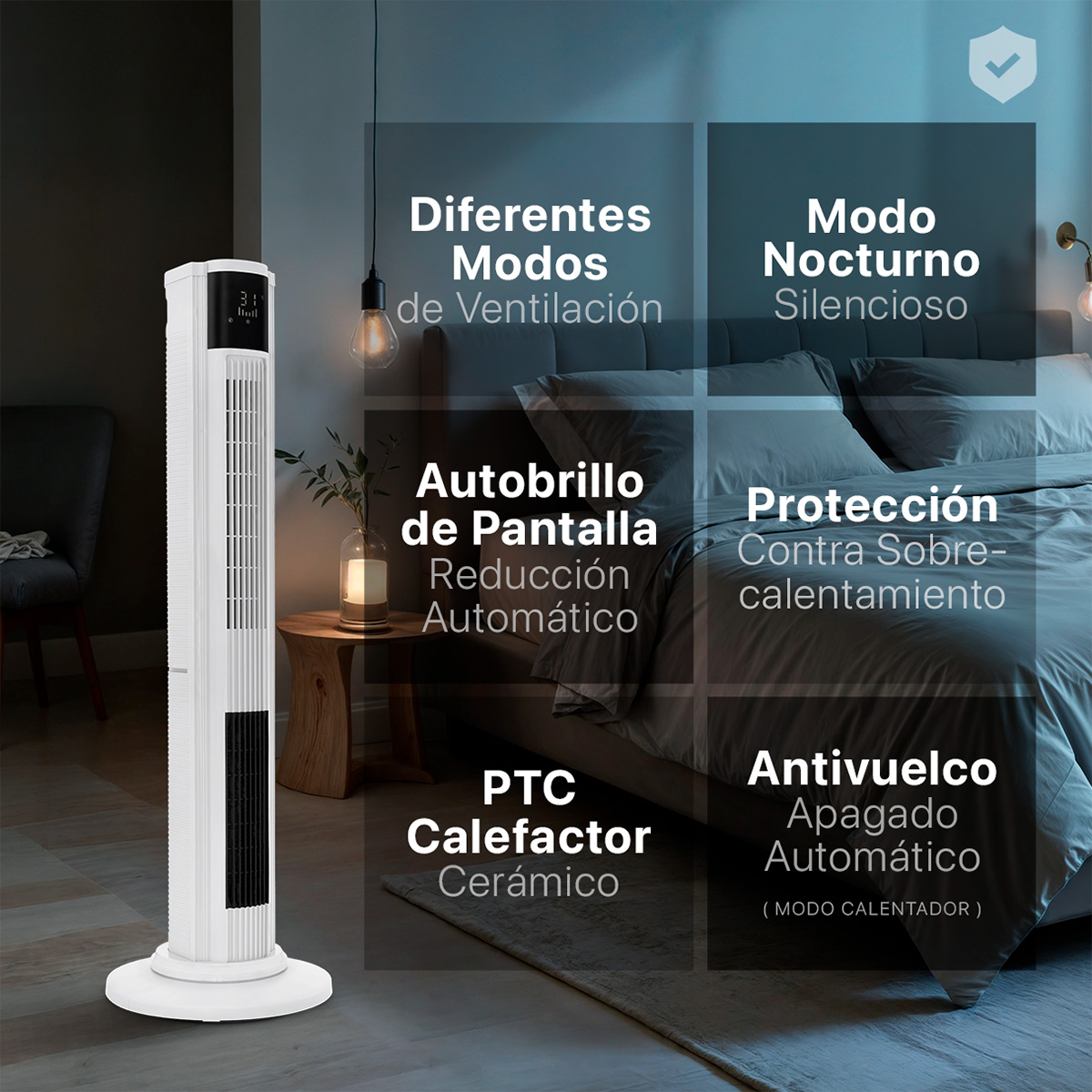 Ventilador de Torre 111cm Calentador 2 en 1 Climatizador Giratorio con Temporizador Control Remoto Blanco ESQUIMAL