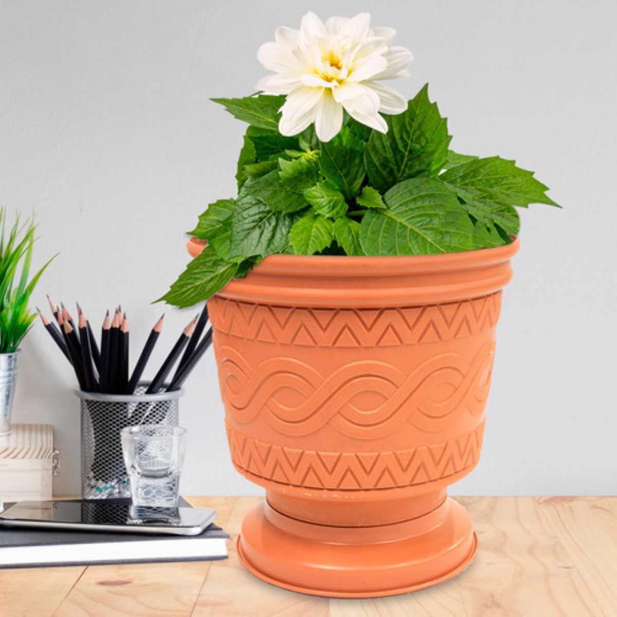 Maceta Plástica Azteca 115c Diámetro De 38cm Color Barro 1p