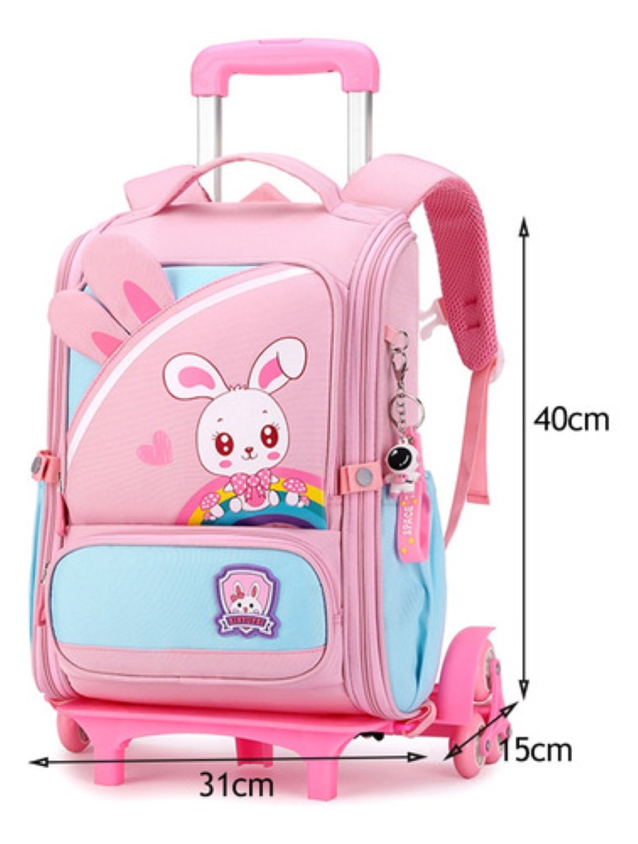 Mochila Escolar De Carrito Sobre Rodillos Viaje Con 6 Ruedas ROSA