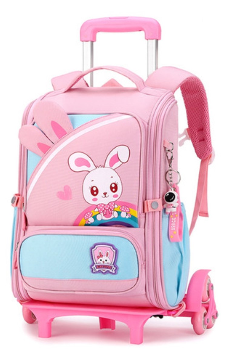Mochila Escolar De Carrito Sobre Rodillos Viaje Con 6 Ruedas ROSA