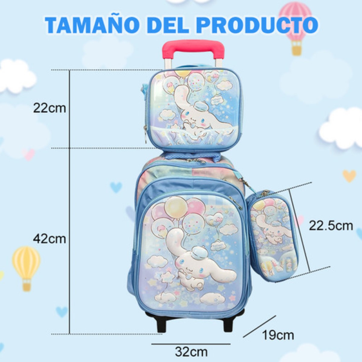 Mochila Trolley 6 Ruedas Escuela Primaria 3en1 AZUL VIOLETE