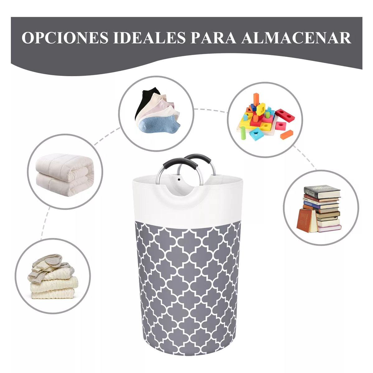 Cesto De Ropa Plegable De Tela Oxford Para Ropa Sucia Gris Estampado