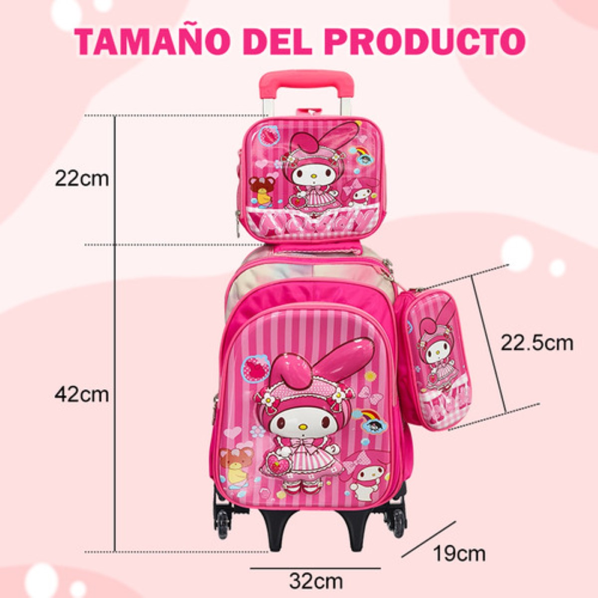 Mochila Trolley 6 Ruedas Escuela Primaria 3en1 ROSA