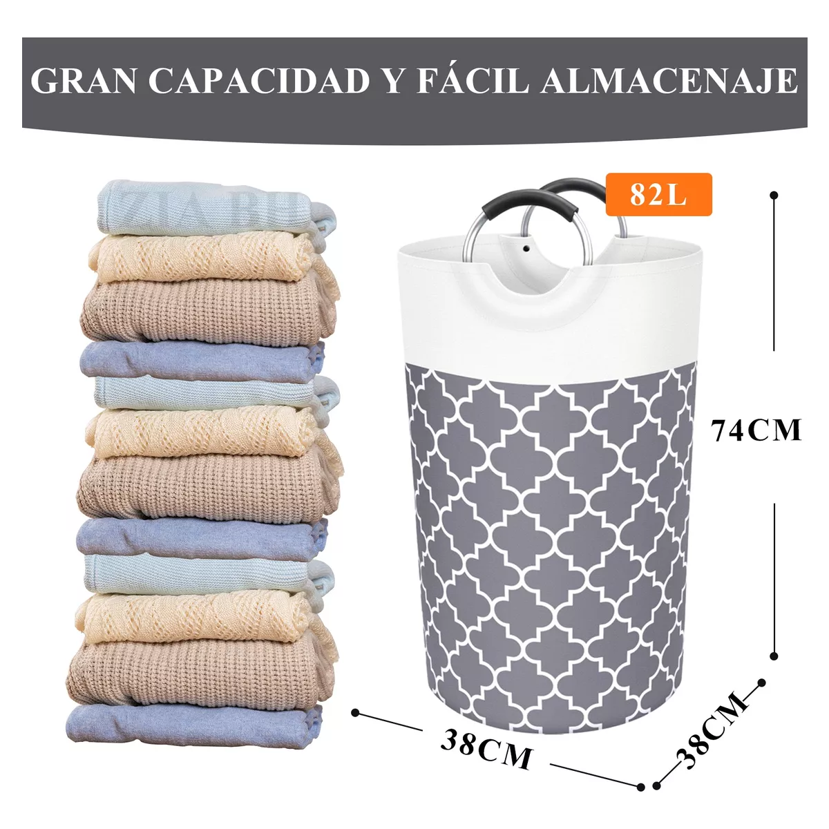 Cesto De Ropa Plegable De Tela Oxford Para Ropa Sucia Gris Estampado