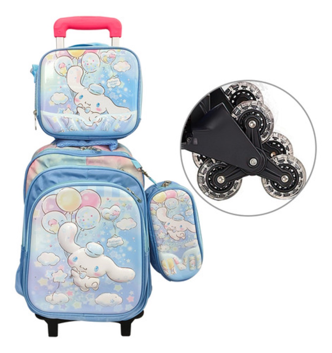 Mochila Trolley 6 Ruedas Escuela Primaria 3en1 AZUL VIOLETE