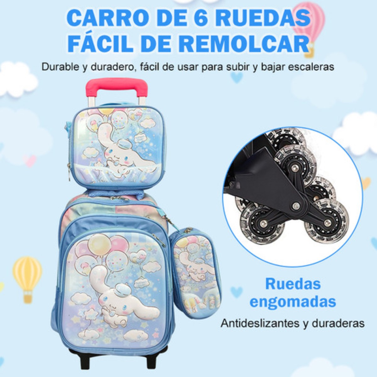Mochila Trolley 6 Ruedas Escuela Primaria 3en1 AZUL VIOLETE