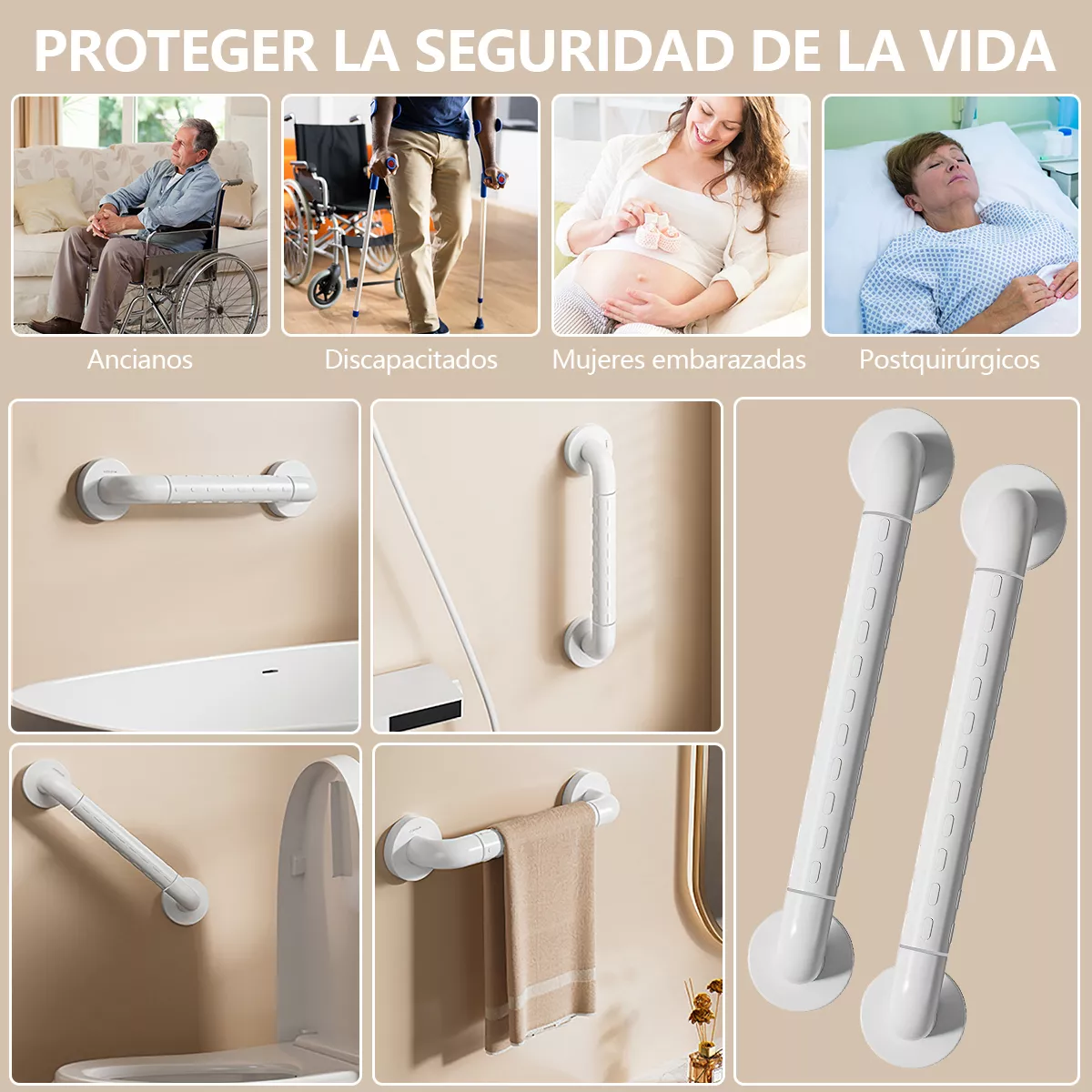2 Barra Seguridad Apoyo Agarraderas Baño Acero Inox 50cm