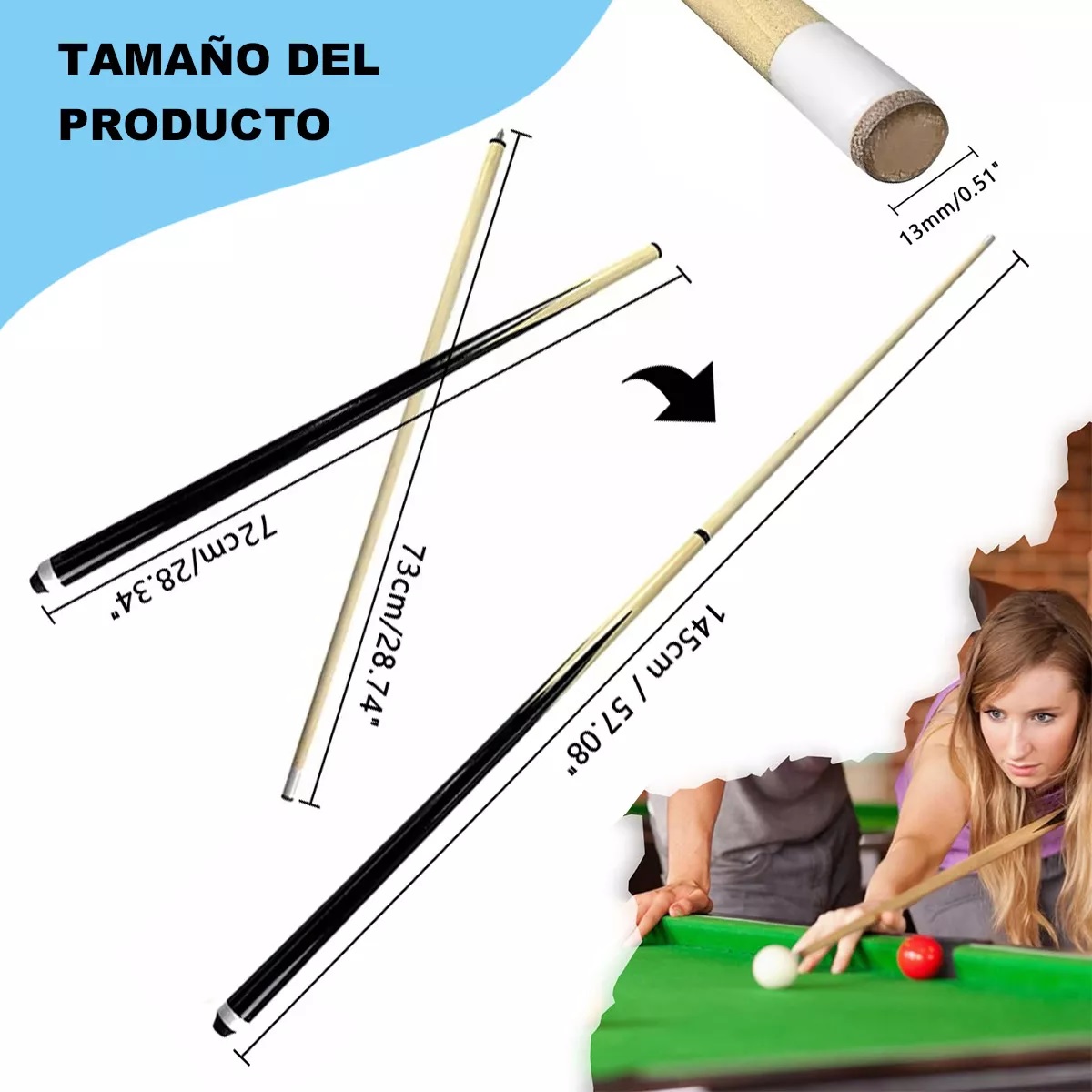 2 Tacos Billar De Maple Palos Snooker Desarmable Profesional 