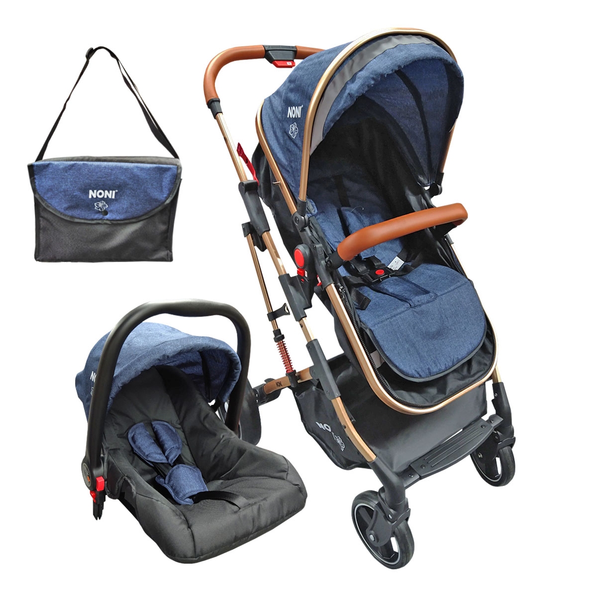 Carriola con Portabebe Angelin Baby Noni Lujo +Pañalera  Sistema De Viaje Azul 
