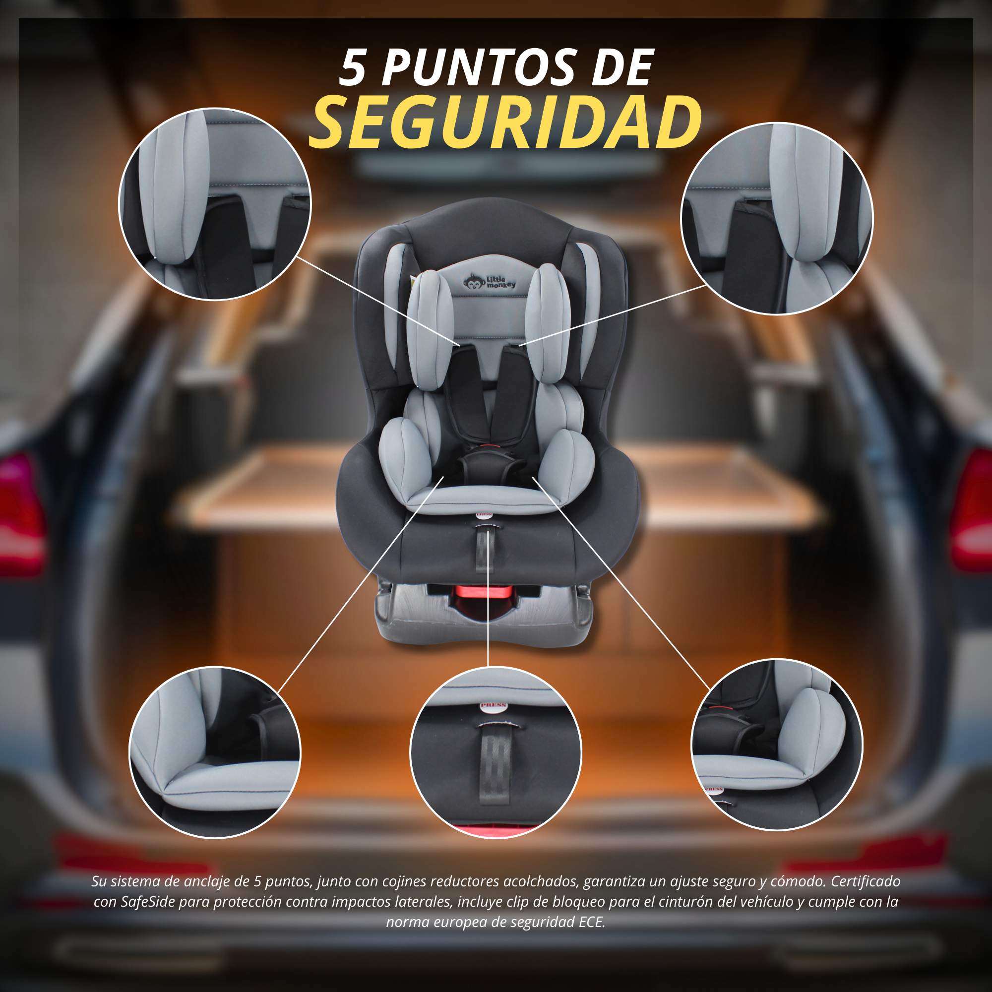 Autoasiento Rosa Bebe 3 Posiciones Arnes 5 Puntos Seguridad