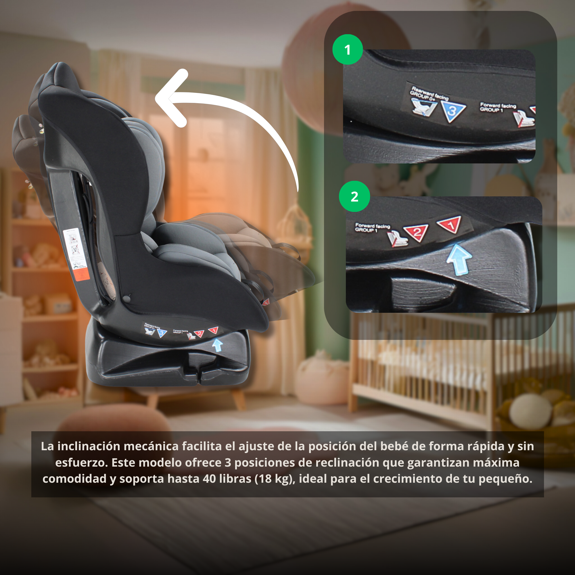 Autoasiento Rosa Bebe 3 Posiciones Arnes 5 Puntos Seguridad