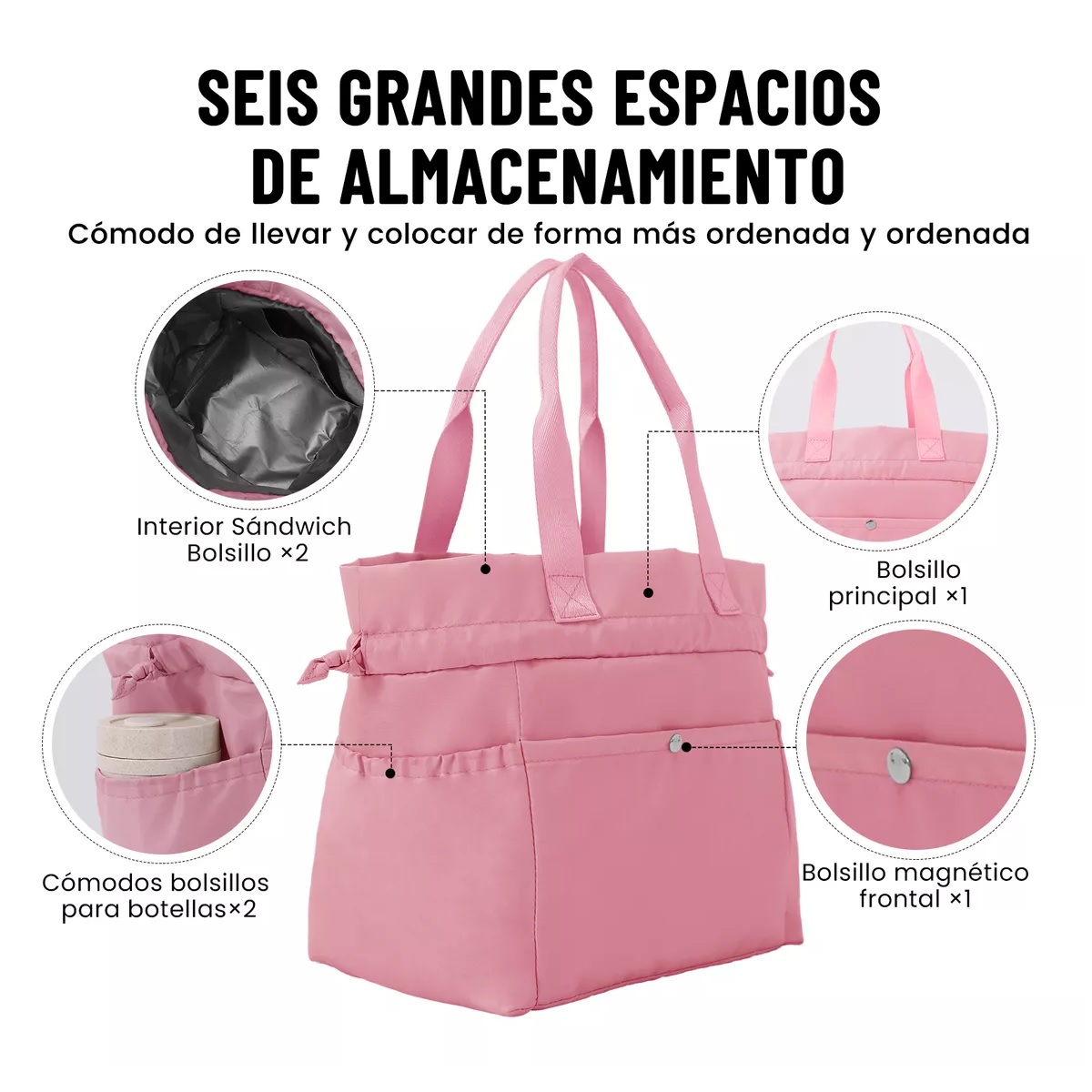 Lonchera Bolsa Térmica Elegante Mujer Aislamiento Frío Calor Rosa