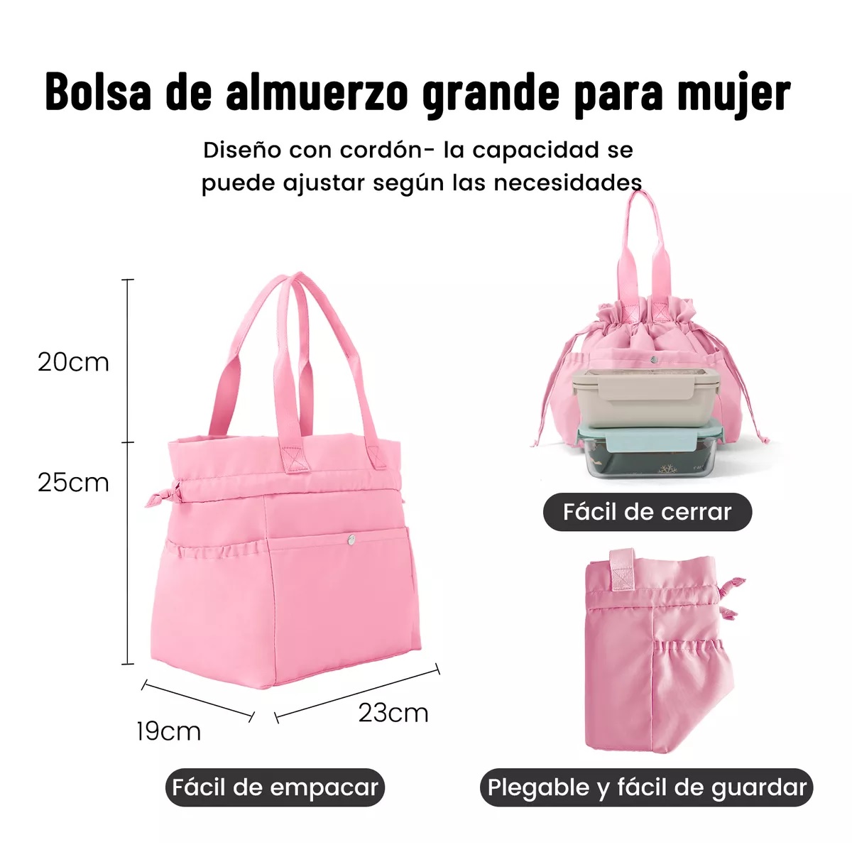 Lonchera Bolsa Térmica Elegante Mujer Aislamiento Frío Calor Rosa
